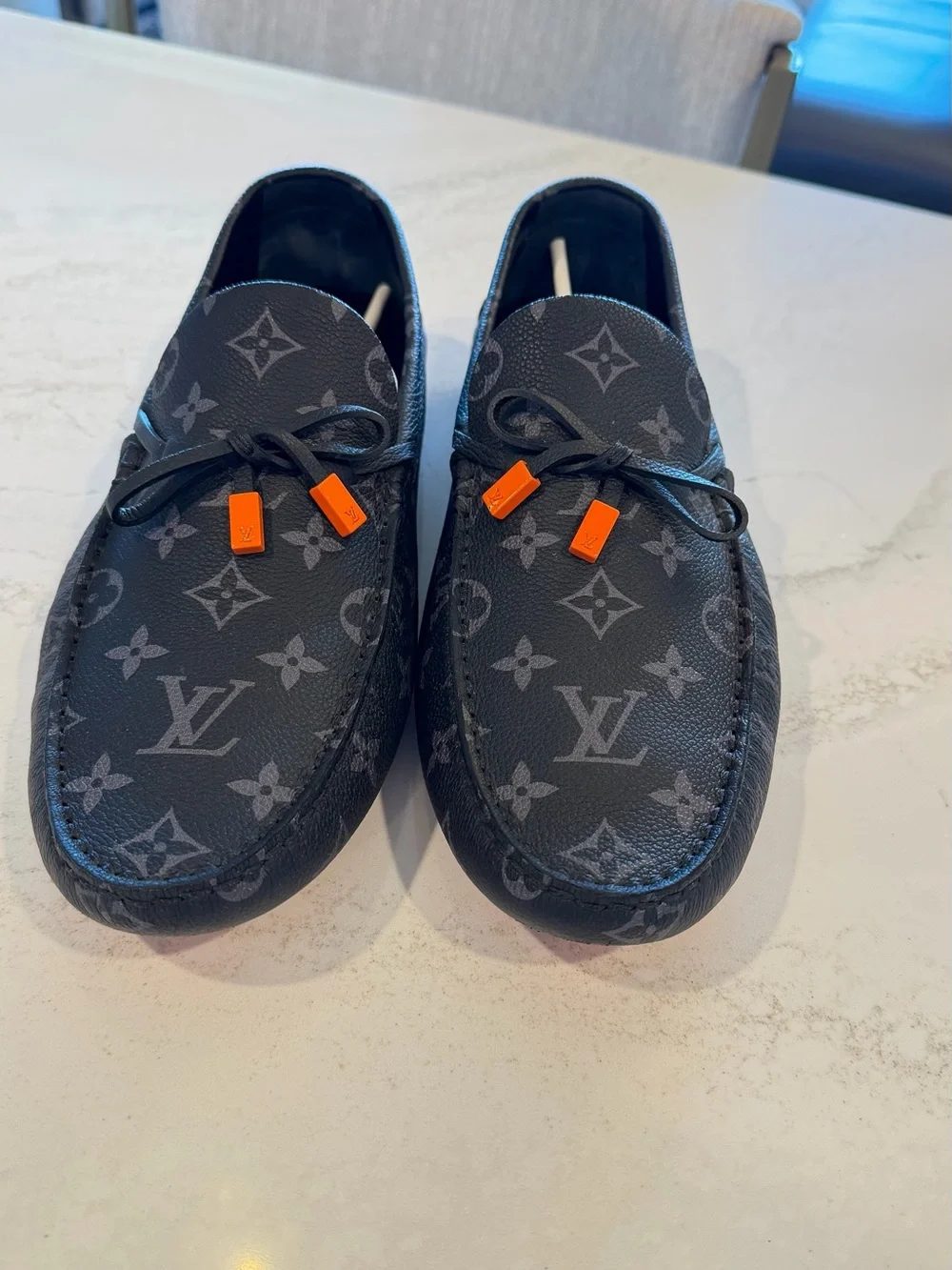 Men's LV Driver Moccasin Loafers Monogram Eclipse Leather 10.5
